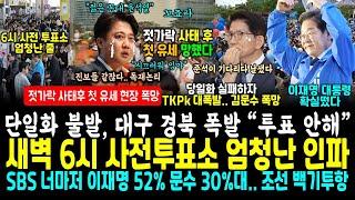 역대최고 사전투표소 줄섰다.. 단일화 불발에 TK PK 폭발, 김문수 난리났다.. 이준석, 젓가락 후 첫 유세 쏟아진 "시끄러워 XX" (이재명 여조에 결국 조선일보 백기투항)