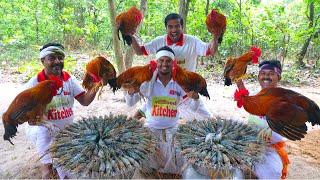 Golda Chingri & Red Patnai Chicken curry with Fried rice cooking for village people