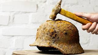 Very Rusty WW2 German M40 Helmet Restoration and Preservation.  Artifact from the battlefield