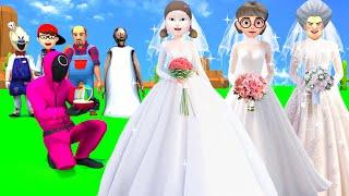 Squid Game 2 vs Scary Teacher 3D Choose Who Wear Wedding Dresses Nice or Error 5 Times Challenge