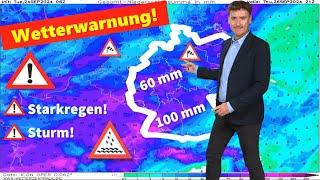 Unwetter-Vorwarnung: Donnerstag Stark- und Dauerregen. Gewitter, Wind, Sturmböen. Wettervorhersage.