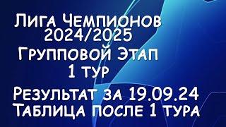 Лига Чемпионов! Результат матчей за 19.09.24. Таблица.