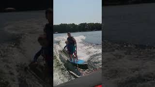 Owen wake surfing with daddy C