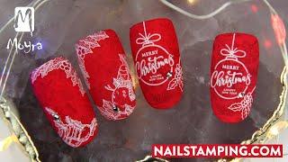 Wonderful red stamping nail art for Christmas (nailstamping,com)