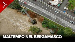 Maltempo, Serio e Brembo in piena: a Nembro (Bergamo) franano due tralicci