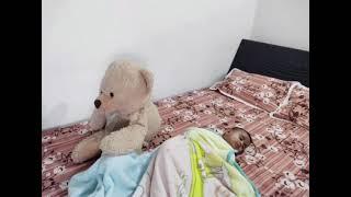 Look how my teddy sleeps with me #funnyvideo #sleeping baby #reels #youtubereels #viral #shorts