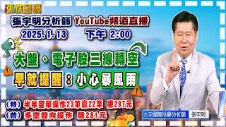 2025.1.13 張宇明台股解盤  大盤電子股三線轉空！早就提醒：小心暴風雨！特會半年空單操作23筆贏22筆共賺297元！普會多空雙向操作賺281.3元【#張宇明分析師】