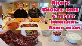 Rich’s famous smoked ribs and my secret ingredient baked beans are what’s on today’s menu!