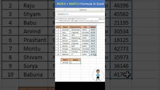 INDEX + MATCH Formula in Excel #exceltutorial #excel #exceltips #exceltutorial #microsoftexcel