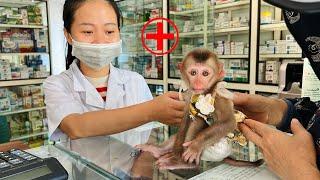 Mom took baby monkey Tina to the doctor and got some supplements for Tina.