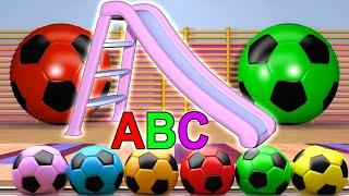 Educational ABC Song For Kids with Funny Jumping Soccer Ball, Playground Slide & Colors