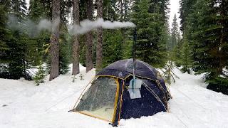 Hot Tent Winter Snow Camping | Snowfall and Special Guest