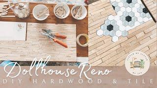 DIY Mini Hardwood & Tile Floors from Dollar Store Wood | Modern Farmhouse Dollhouse Makeover