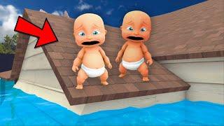 Two Babies Escape FLOOD on Roof...