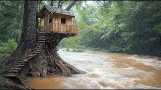 Build A Survival Craft House on Curved Tree by the River After the Flood Season  Survival Bushcraft