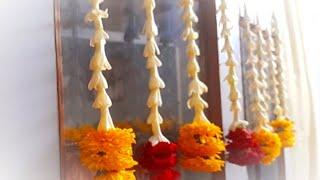 How to make easy and simple pooja background/sampangi  poo thoranam