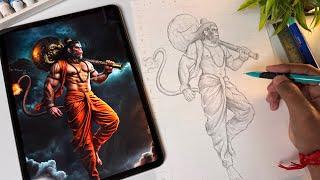 Draw With Me - How To Draw Hanuman Ji,  Hanuman Ji Full Body Drawing,  Outline Tutorial 