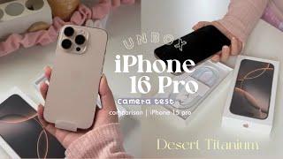 Unboxing iphone 16 pro   (Desert Titanium) + cute accessories (ASMR) aesthetic, mini vlog 16 pro