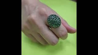 에메랄드 칼라 크리스탈 둥근 반원 프리사이즈 앤틱도금 동글이 링 반지 / Color Crystal Half Circle Antique Cute Freesize Ring