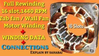 Full Rewinding 16 Slot, 1440  RPM, Table fan Or Wall Fan Motor Winding Hindi by sahabaj khan