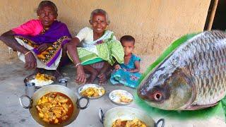 ROHU fish curry | Santali tribe grandmothers cooking tribal village style Ruhi fish curry