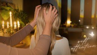 ASMR whispered  soft scalp, hair and back attention with fingertips with/without music