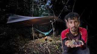 Find food in the forest and sleep for one night ជីកត្បូងនឹងរកក្ដាមស្ងោរជ្រួក