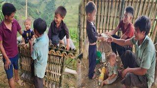 The weak orphan boy was helped by two kind uncles in the village to build a chicken coop