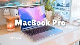 macbook pro unboxing  aesthetic unboxing, setup + customize | M2 pro chip