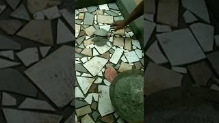 Create a low-cost floor design using broken tiles #construction #floor #tiles #shorts