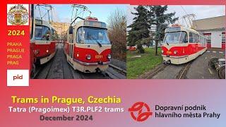 Prague, Czechia: Tatra Pragoimex T3R PLF2 trams in service in December 2024