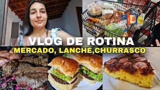 VLOG: Compras de mercado da semana, lanche de hambúrguer, bolo de banana, rotina de sábado