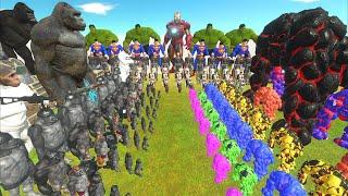 TRIPPLE GOLEM WAR - MONKEY TEAM vs HUMAN TEAM vs GOLEM TEAM- Animal Revolt Battle Simulator