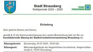 Beitrag zur konstituierenden Sitzung der Stadtverordnetenversammlung Strausberg am 04.07.2024