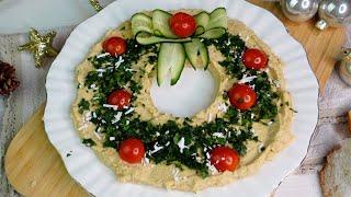 GHIRLANDA DI HUMMUS DI CECI - idea antipasto di natale