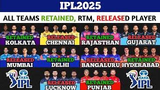 IPL 2025 All Teams Retained, RTM & Released Player's | CSK, MI, RCB, KKR, GT, LSG, SRH, RR,PBKS, DC