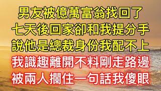 男友被億萬富翁找回了，七天後回家卻和我提分手，說他是總裁身份我配不上，我識趣離開不料剛走路邊，被兩人攔住一句話我傻眼