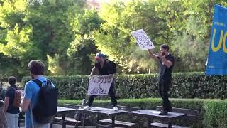 UCLA Liberal throws hot coffee on Jon zherka and then begs for mercy