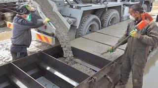 Process of Making Bulk Concrete Wall. Korean Concrete Block Mass Production Factory