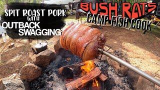 Campfire Spit Roast Pork with OUTBACK SWAGGING | Camp Fish Cook | Roundabouts WA