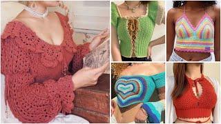 Most beautiful crochet  cotton thread colourful top/crochet fancy top designs