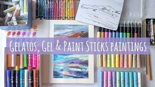 Abstract Landscape Paintings With Gelatos, KingArt Gel Sticks, Tempera Paint Sticks & Neocolor II's