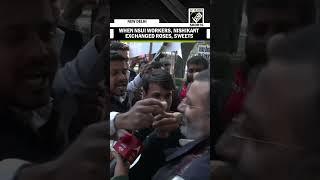 NSUI protesters offer roses to Nishikant Dubey, BJP MP reciprocates with sweets