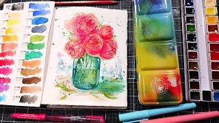 Let's Paint! Real Time Mason Jar with Peony Flowers Tutorial Paint along!