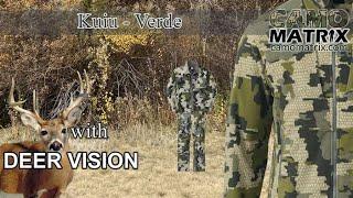 Kuiu Verde in Human and Deer Vision on 14 Backgrounds