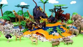 Building Waterfall River Diorama Set for Playmobil African Animal Figurines