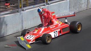 Crash Jean Alesi Ferrari 312 B3 with Lotus 77 historic Monaco F1 GP 2021