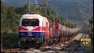 Fast Trains in Greece - 160 km/h - Trains in tunnels - Freight trains - Train OSE Railways -  [4K]