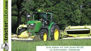 Gras mähen mit John Deere 6215R und Claas durch LU Schmiemann