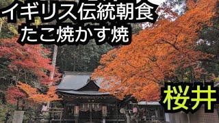 英国喫茶で伝統朝食とホルモンかす焼 紅葉の等彌神社【奈良 桜井市】